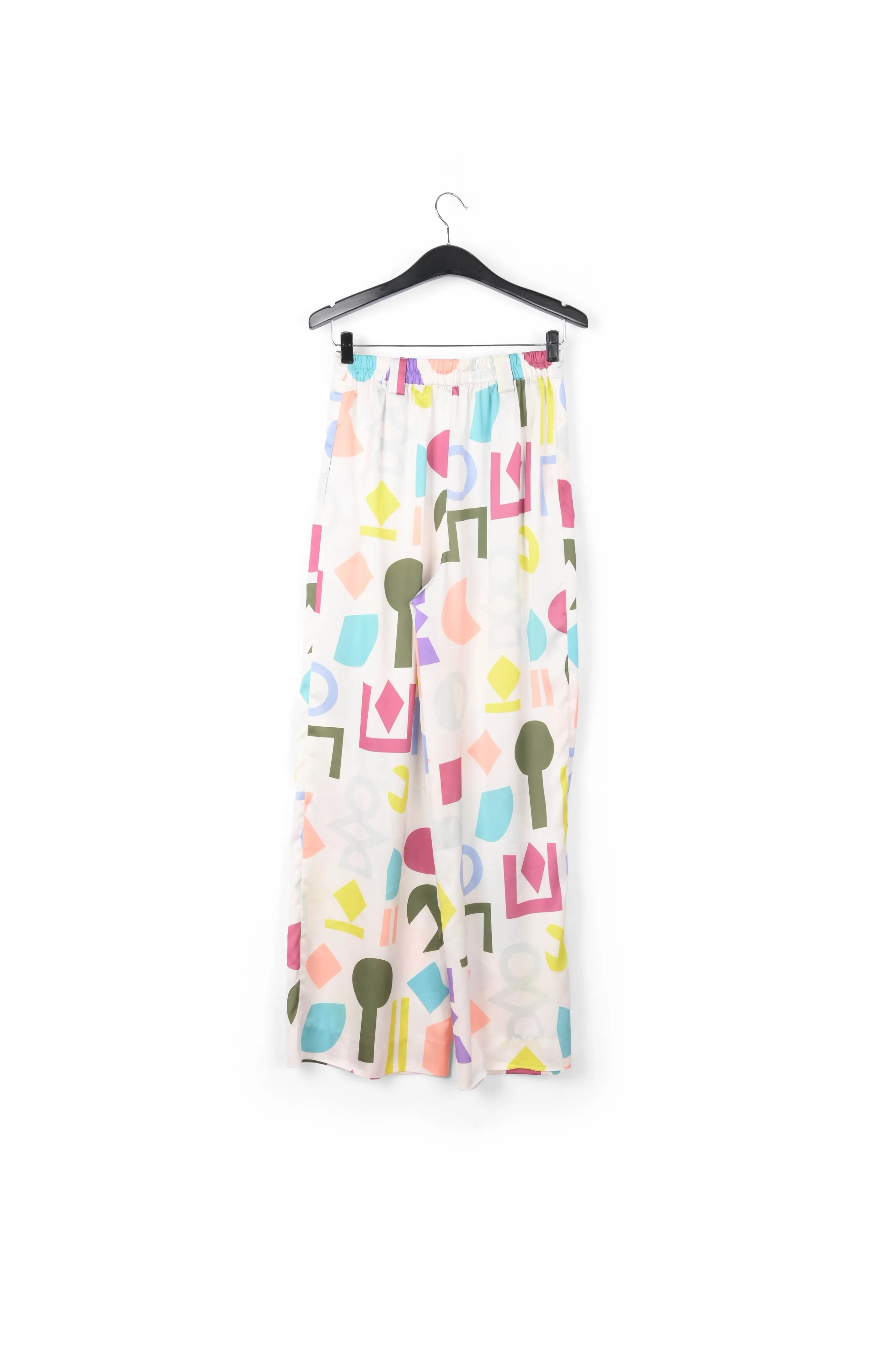 White abstract-printed wide-leg pants