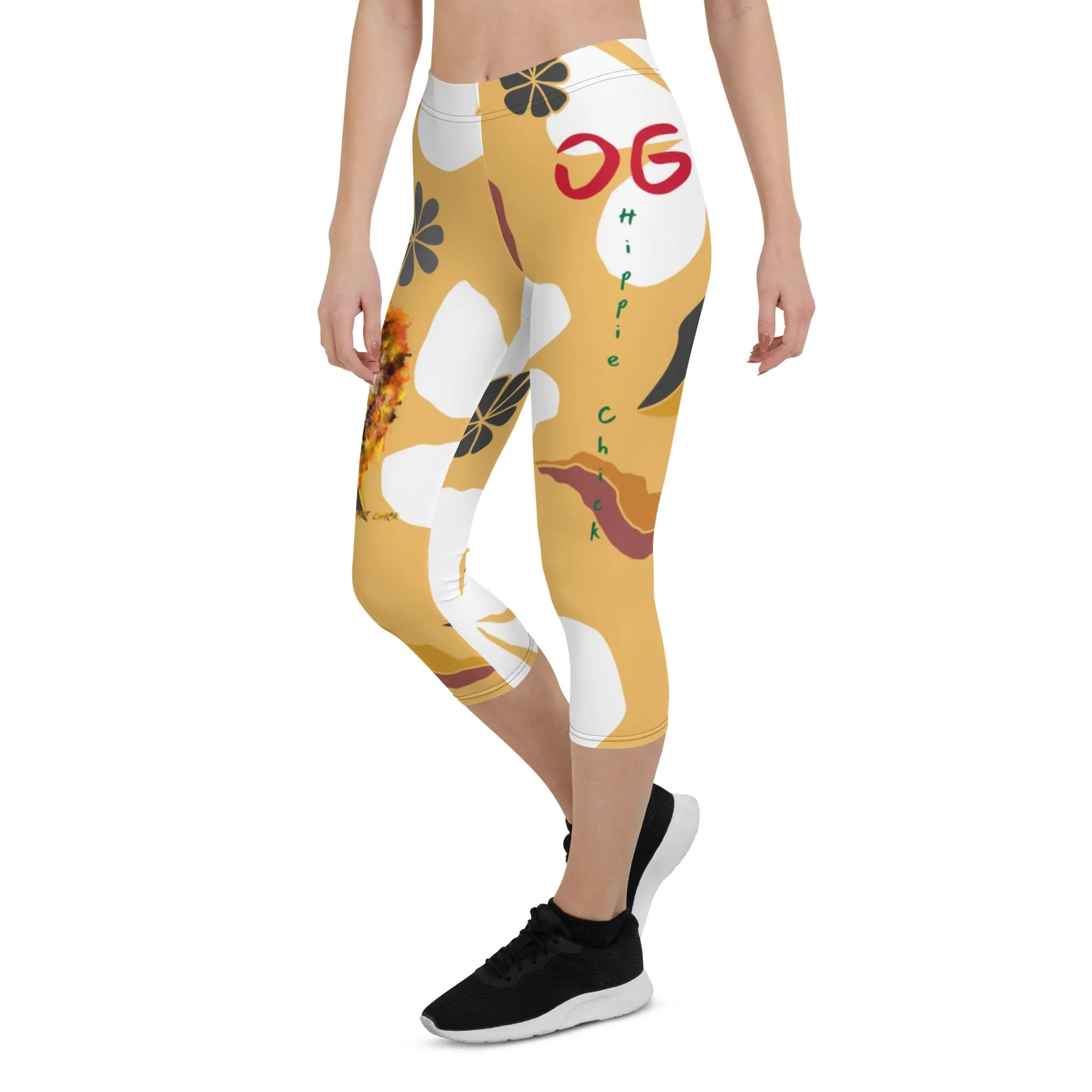 White Flowers Capri Leggings (short)