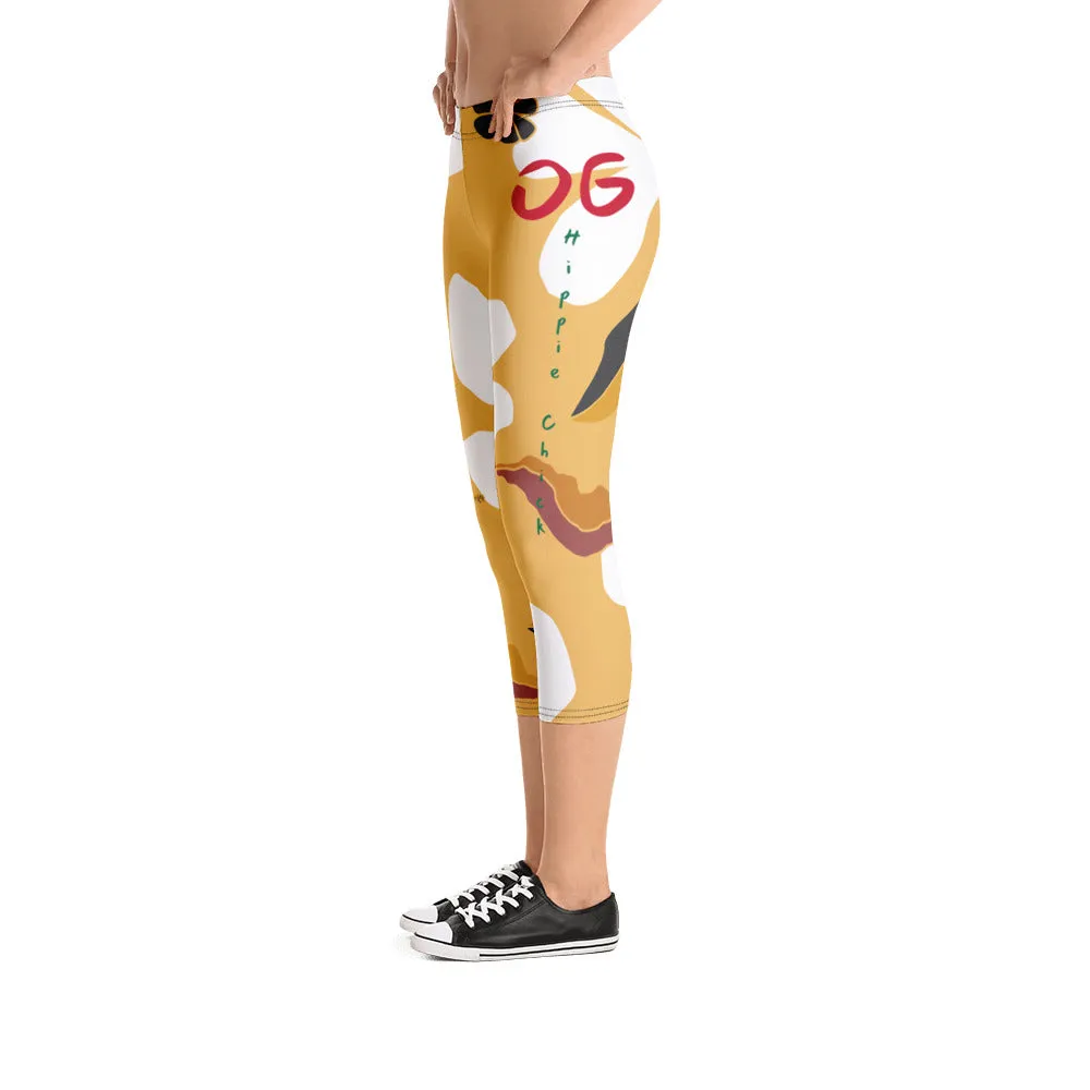 White Flowers Capri Leggings (short)