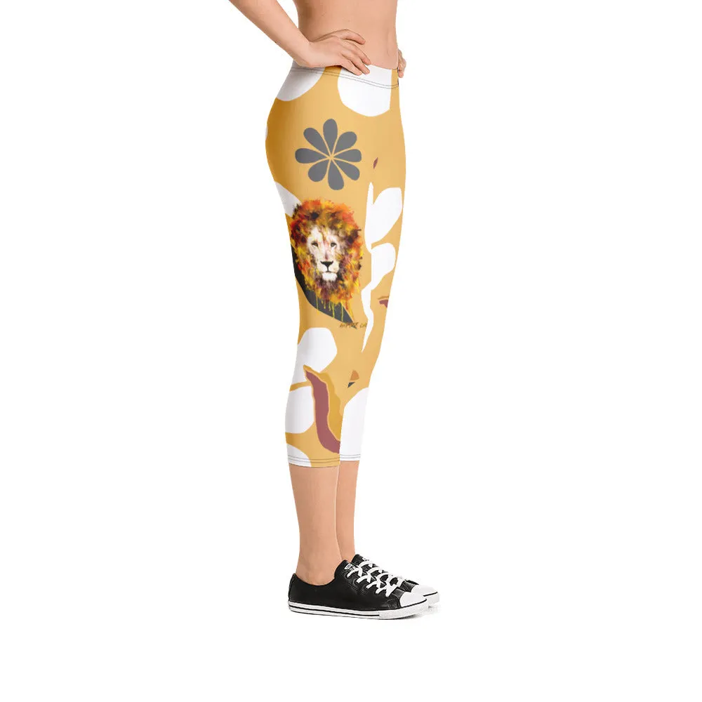 White Flowers Capri Leggings (short)