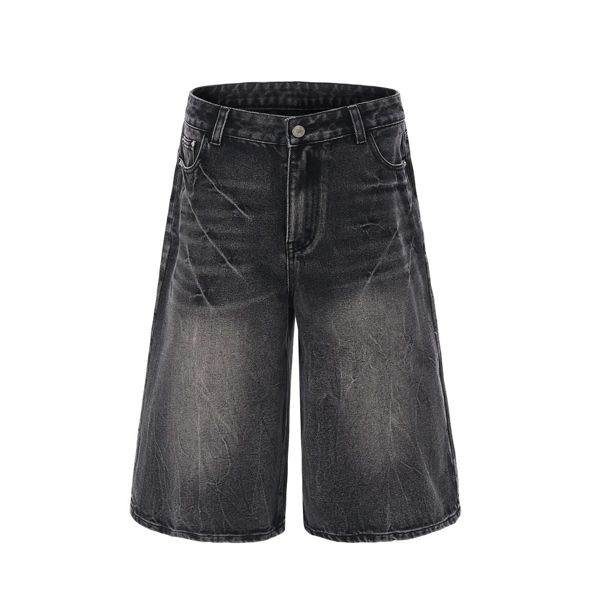 Wide-Leg Bermuda Washed Denim Shorts