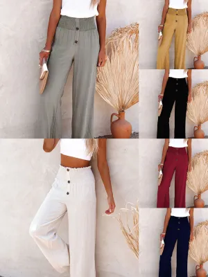 Wide leg Loose Fitting High Waist Button Up Pants