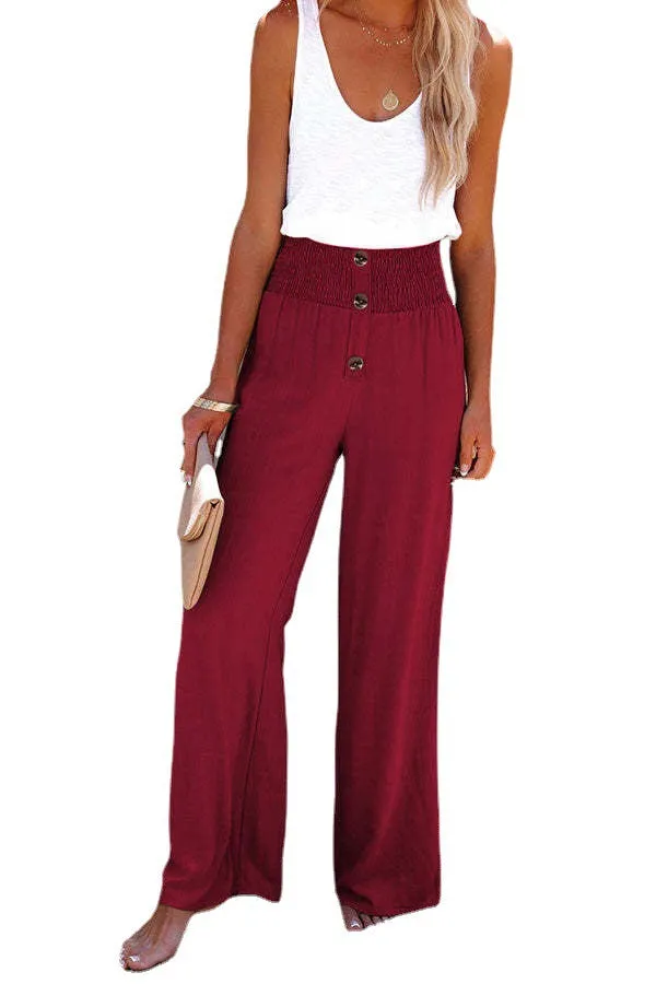Wide leg Loose Fitting High Waist Button Up Pants
