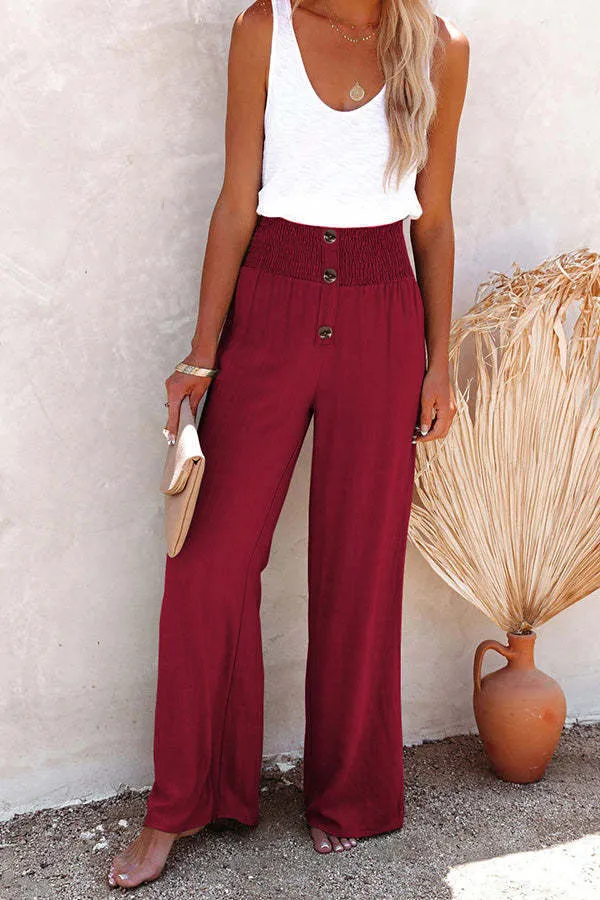 Wide leg Loose Fitting High Waist Button Up Pants