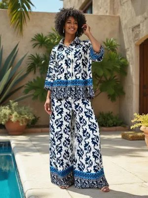 Wide Leg Scroll Print Pants
