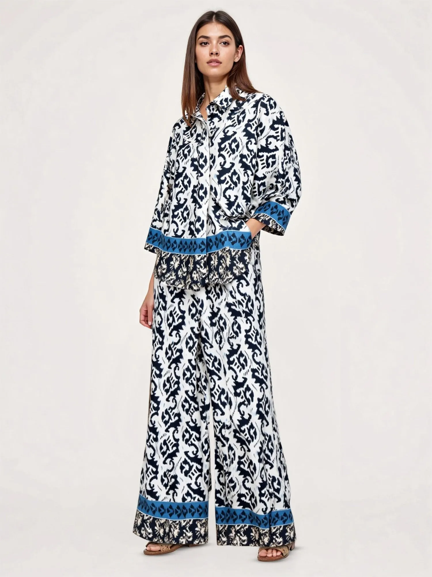 Wide Leg Scroll Print Pants