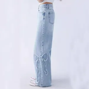 Wiga Denim Trousers featuring Bow Embroidery