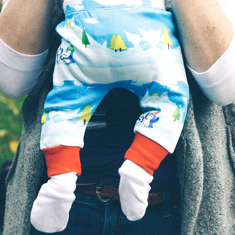 Winter Scene Penguin Baby Leggings w. Red or White Cuff by Maebelle & Bo