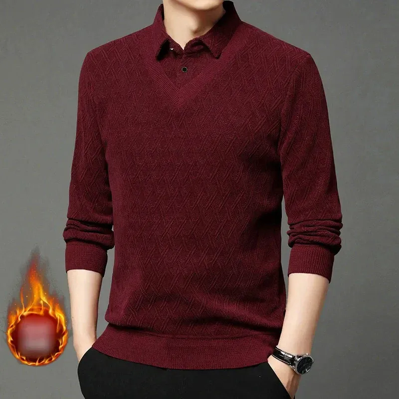 ❄️Winter Specials❄️ Men's Plush-Lined Mock Layered Lapel Shirt