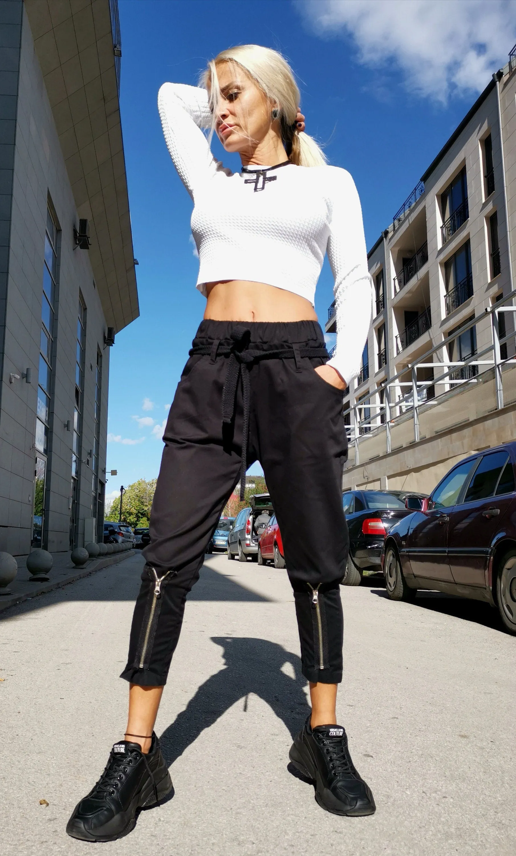 Woman Pants/Drop Crotch Pants/Pants with zippers/Harem Pants/Black pants/Loose pants/Extravagant Pants/Avant-garde Trousers/Designer Pants