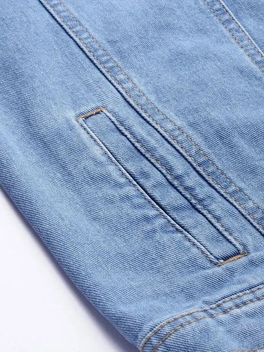 Women Blue Washed Denim Jacket