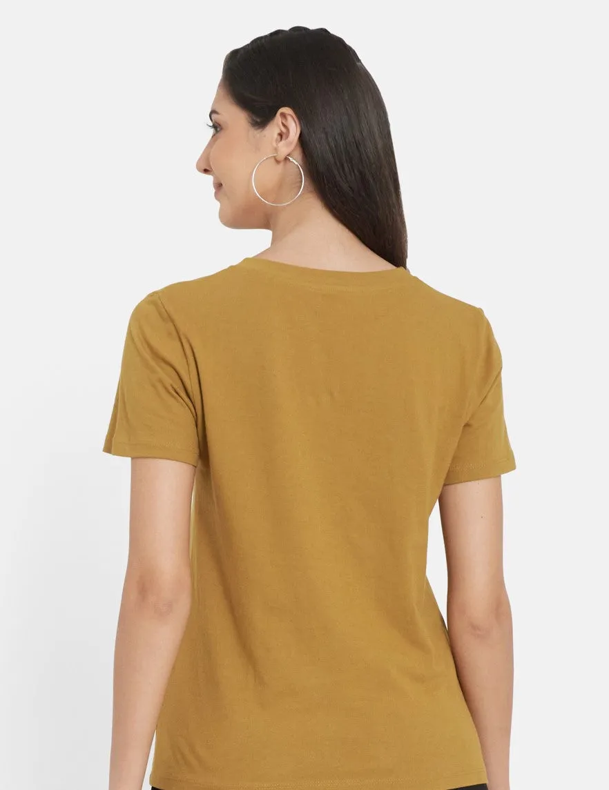 Women Bronze-Toned Organic Cotton T-shirt with Women's Patched Pocket Cotton modal spandex shorts