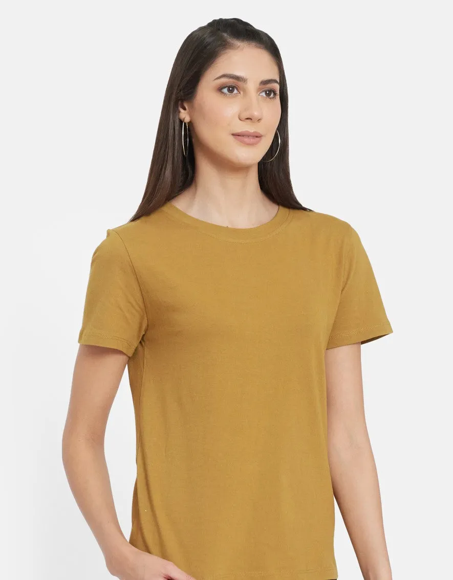 Women Bronze-Toned Organic Cotton T-shirt with Women's Patched Pocket Cotton modal spandex shorts