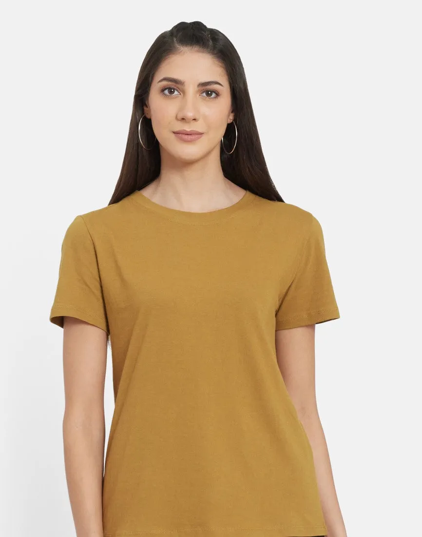 Women Bronze-Toned Organic Cotton T-shirt with Women's Patched Pocket Cotton modal spandex shorts