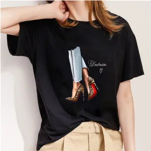 Women Clothes 2019 Summer Thin Section H Style Black T-shirt