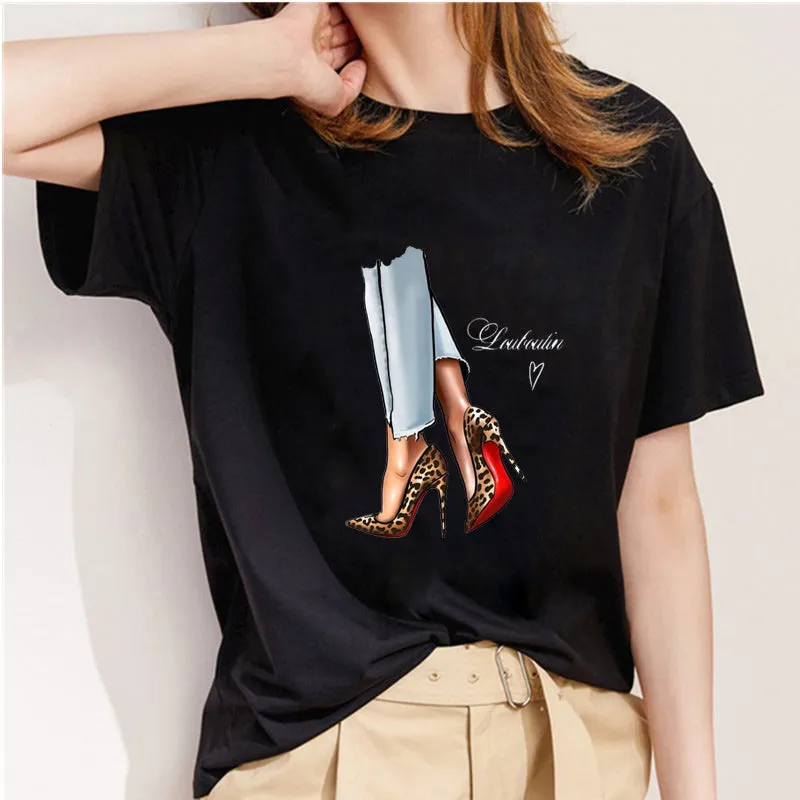 Women Clothes 2019 Summer Thin Section H Style Black T-shirt