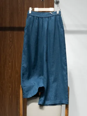 Women High Waist Linen Wide Leg Pants Loose Fit Cropped Trousers