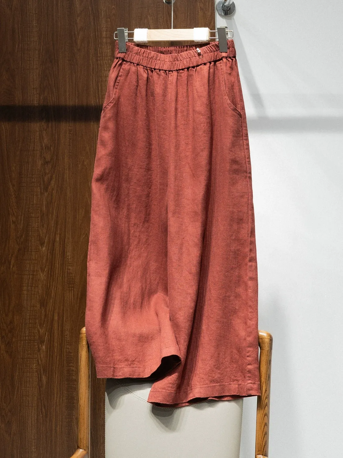 Women High Waist Linen Wide Leg Pants Loose Fit Cropped Trousers