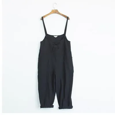 Women Pants Black Beige Color Loose Waist Cross Pants Cotton Trousers Bandage Trousers Rompers Wide Leg Pants