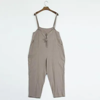 Women Pants Black Beige Color Loose Waist Cross Pants Cotton Trousers Bandage Trousers Rompers Wide Leg Pants