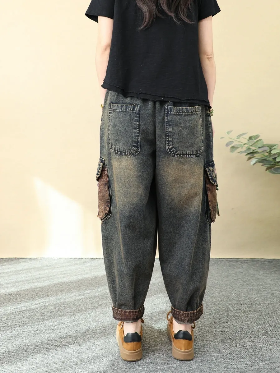 Women Retro Patchwork Denim Harem Pants