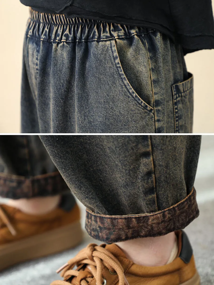 Women Retro Patchwork Denim Harem Pants