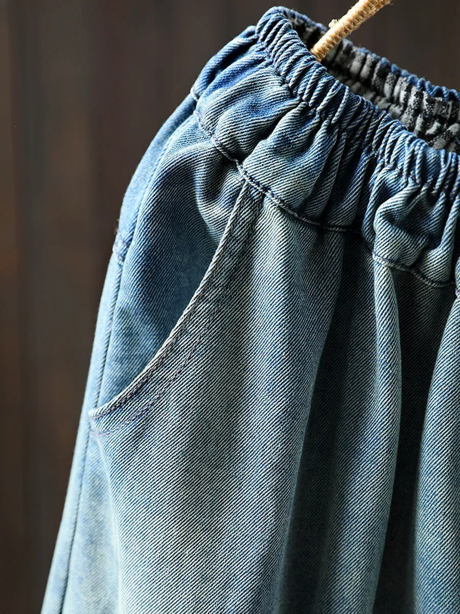 Women Spring Carrot Embroidery Denim Loose Harem Pants