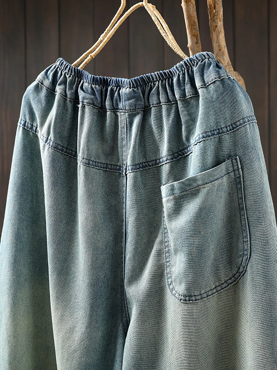 Women Spring Carrot Embroidery Denim Loose Harem Pants