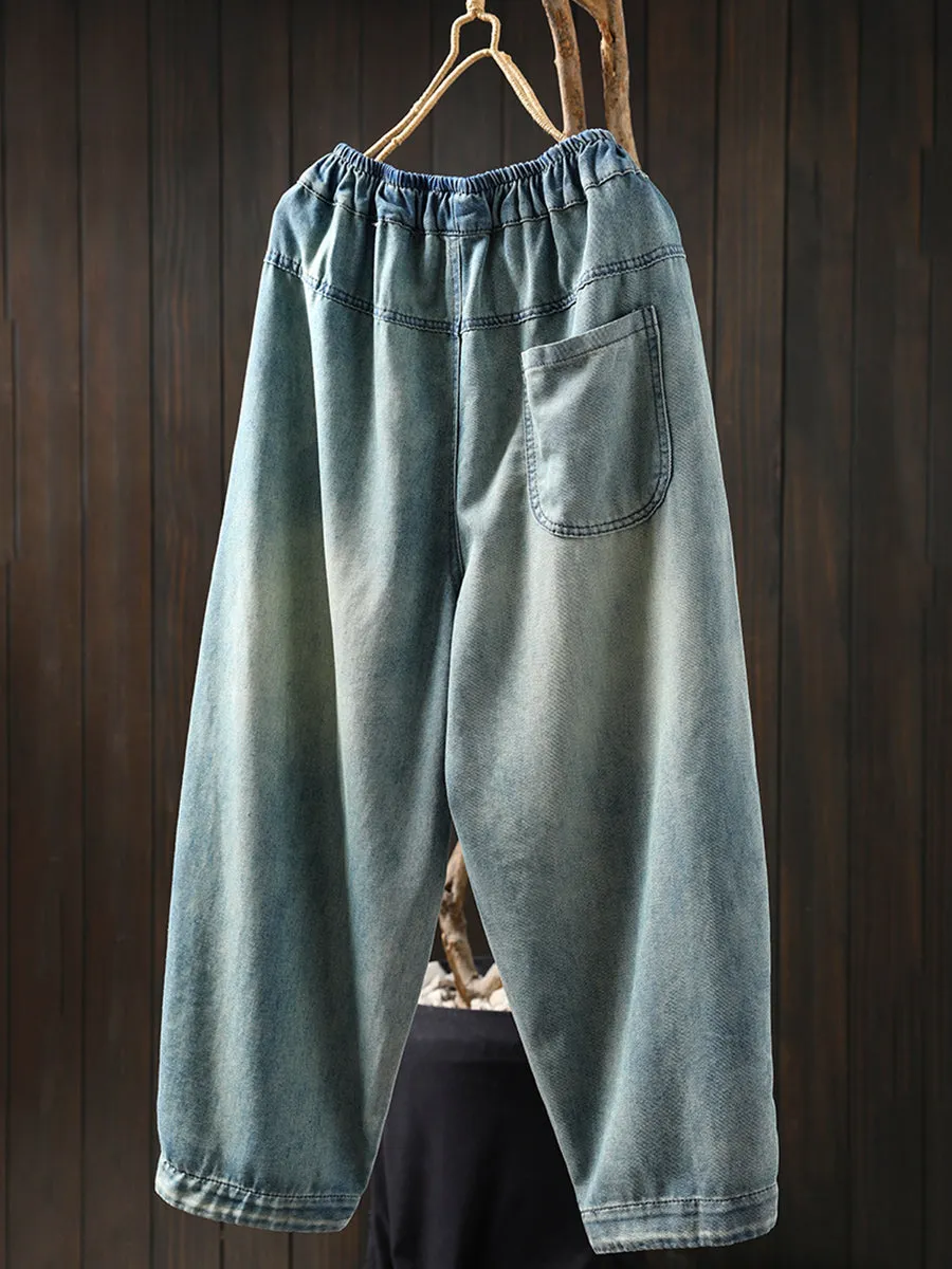 Women Spring Carrot Embroidery Denim Loose Harem Pants