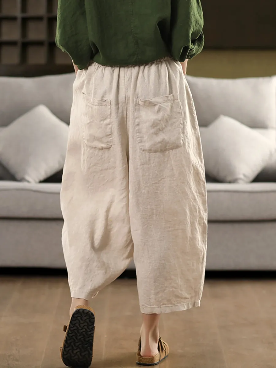 Women Summer Casual Pure Color 100%Linen Harem Pants