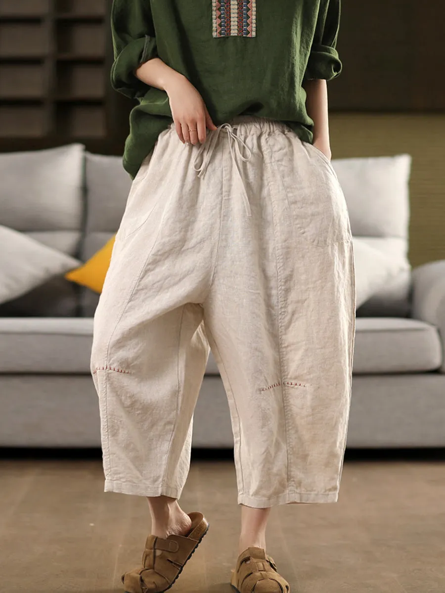 Women Summer Casual Pure Color 100%Linen Harem Pants
