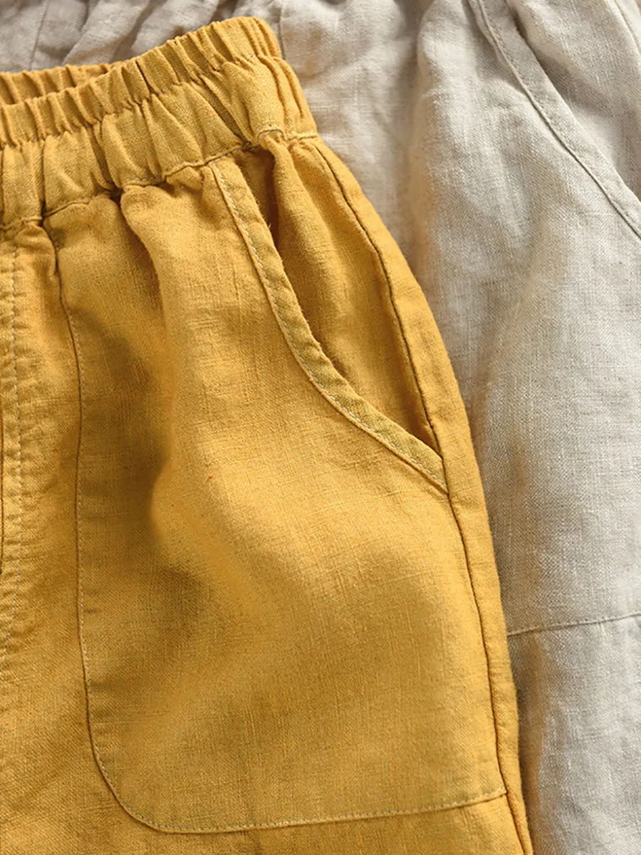 Women Summer Casual Pure Color 100%Linen Harem Pants