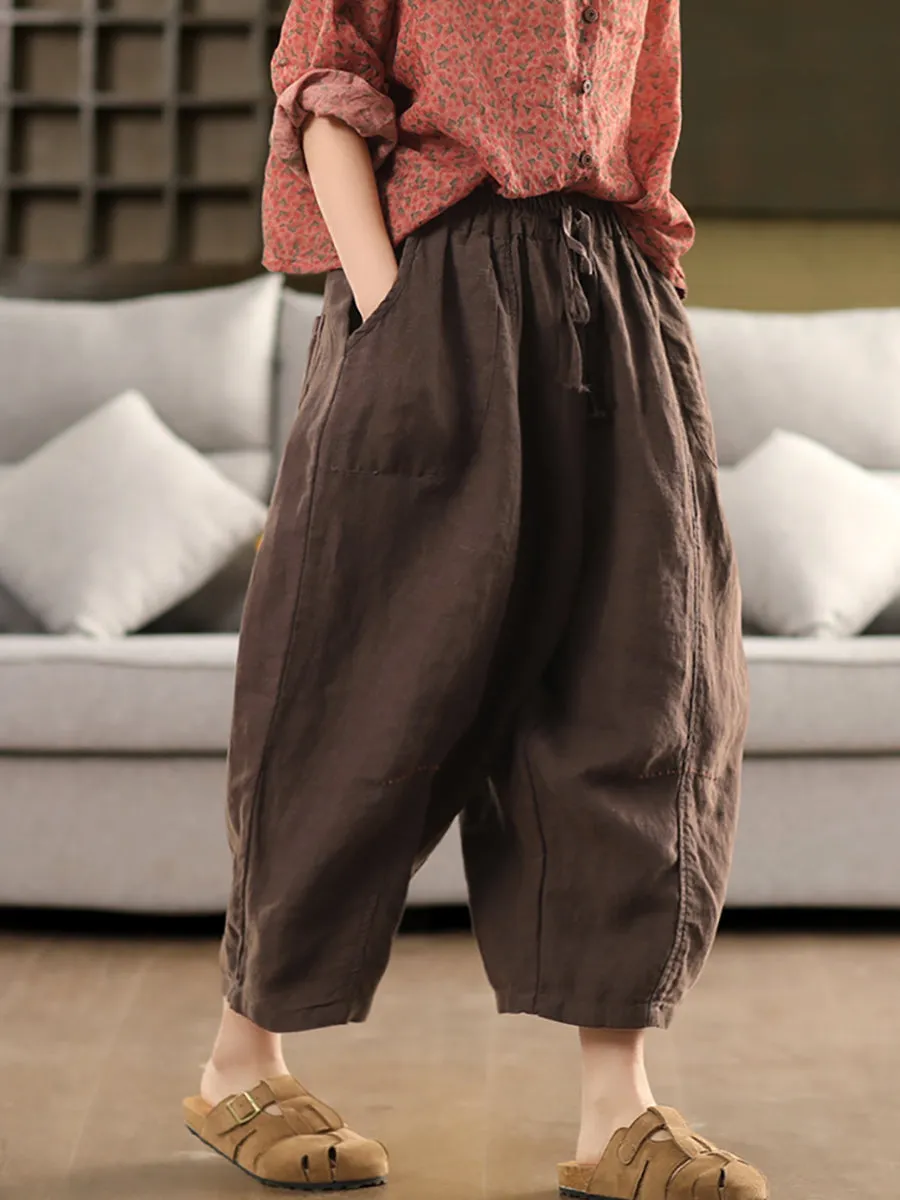 Women Summer Casual Pure Color 100%Linen Harem Pants