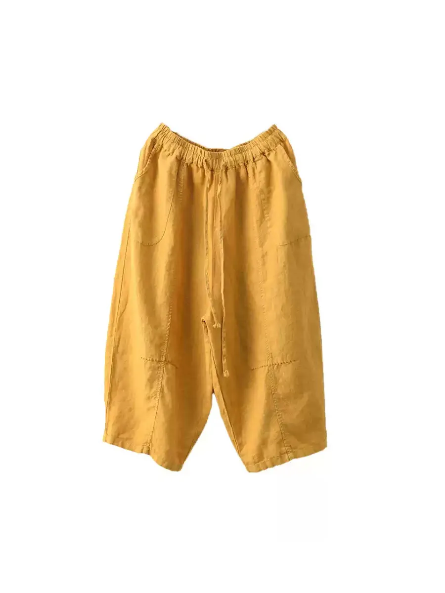 Women Summer Casual Pure Color 100%Linen Harem Pants