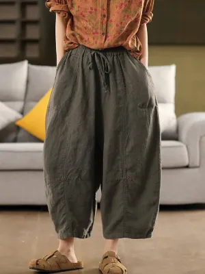 Women Summer Casual Pure Color 100%Linen Harem Pants