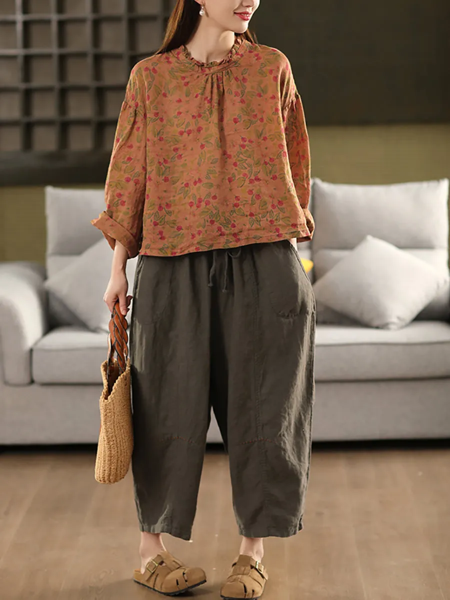 Women Summer Casual Pure Color 100%Linen Harem Pants