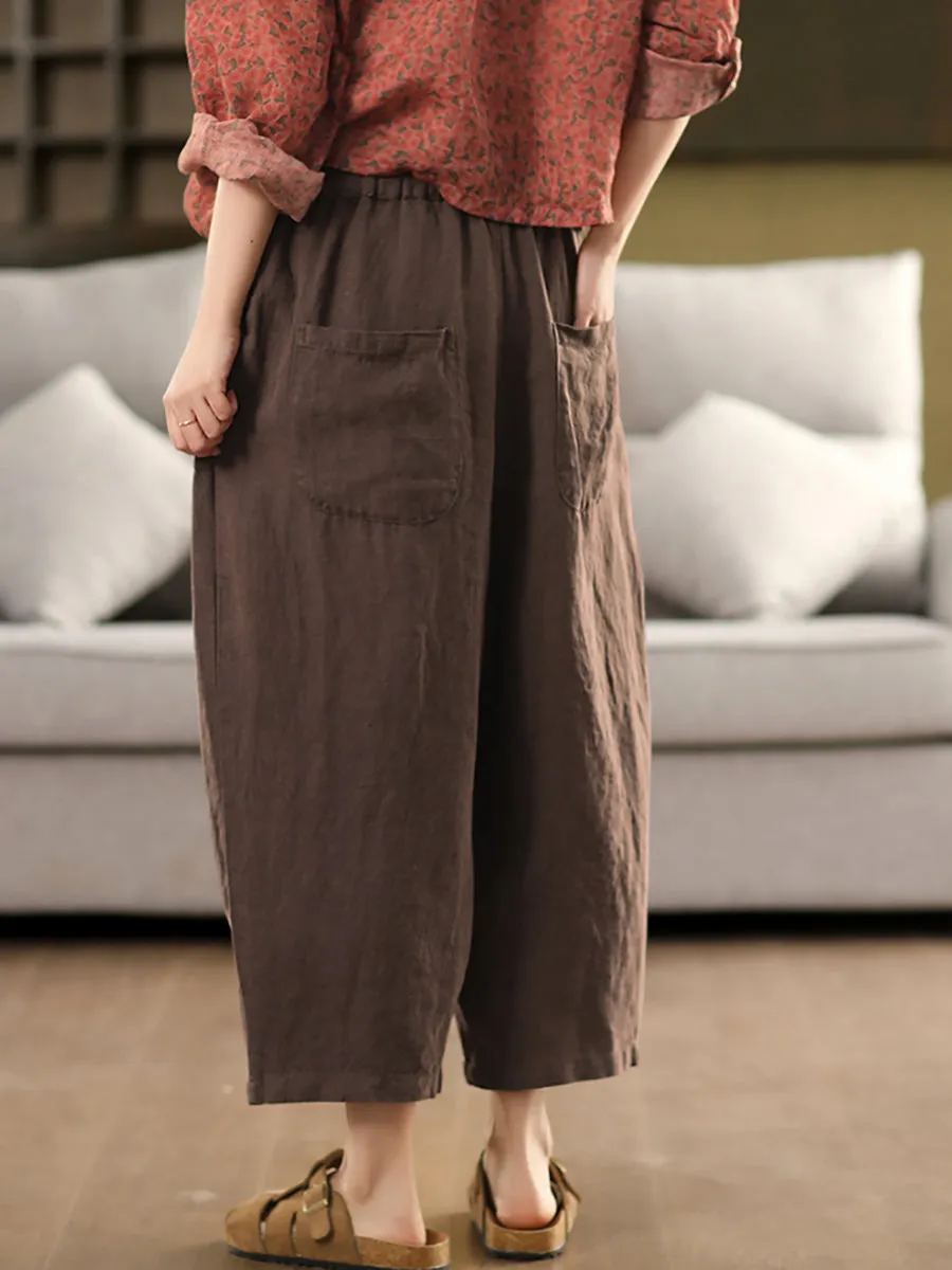 Women Summer Casual Pure Color 100%Linen Harem Pants