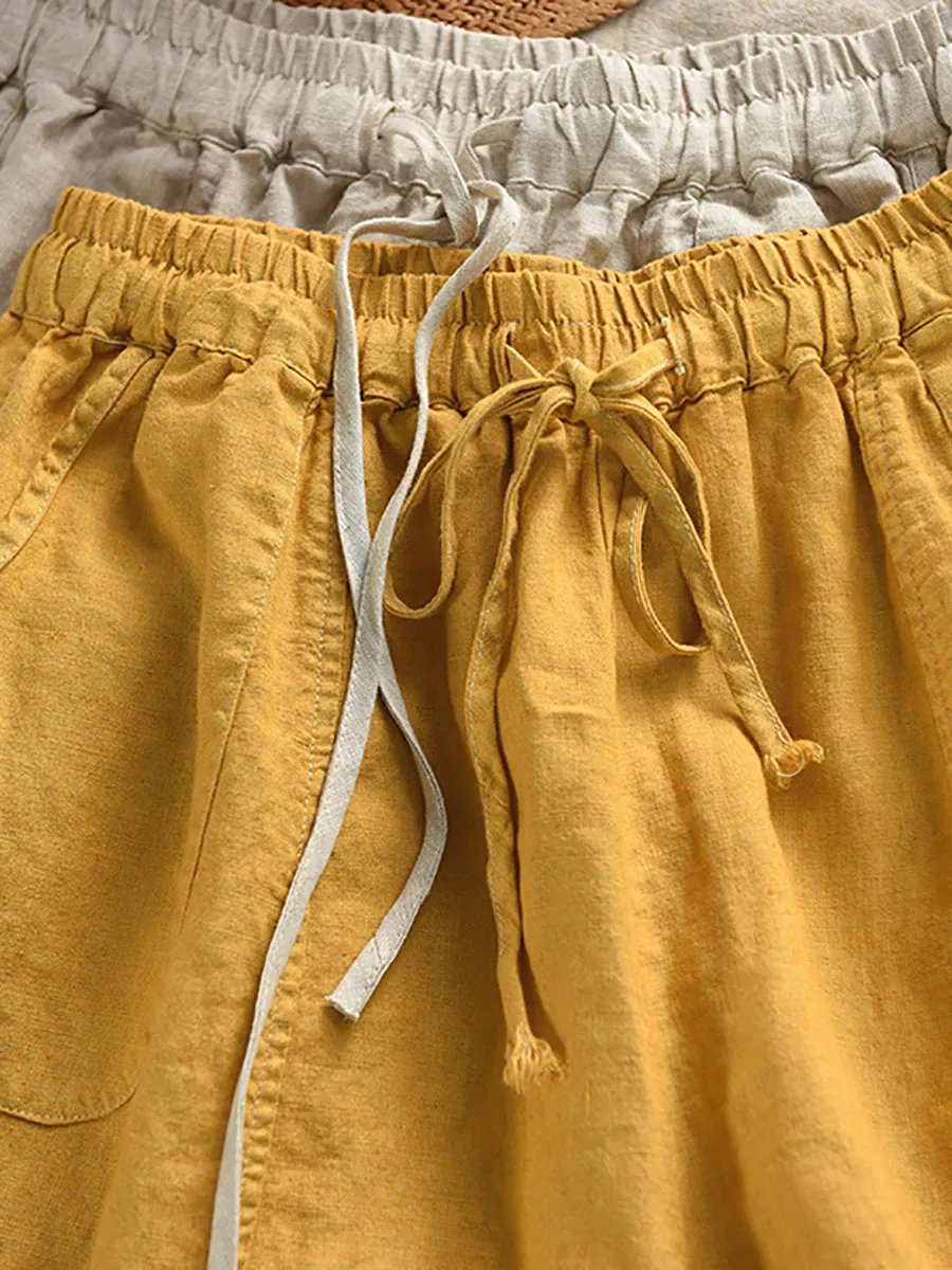 Women Summer Casual Pure Color 100%Linen Harem Pants