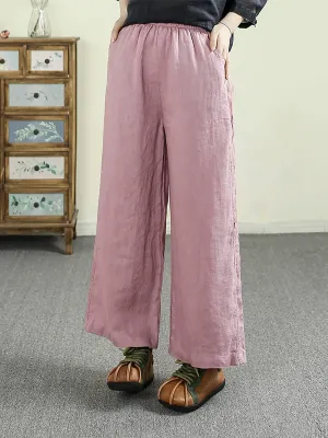Women Summer Pure Color 100%Linen Straight Pants