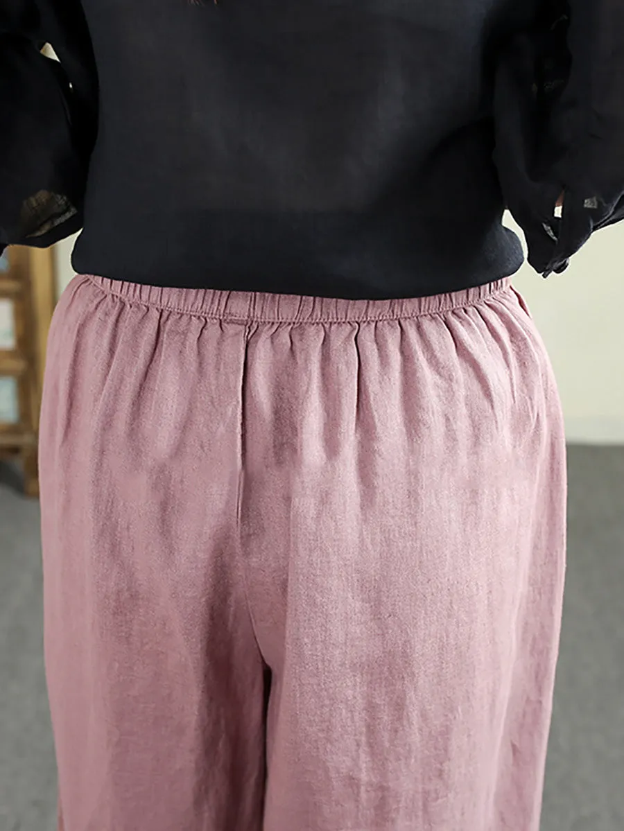 Women Summer Pure Color 100%Linen Straight Pants