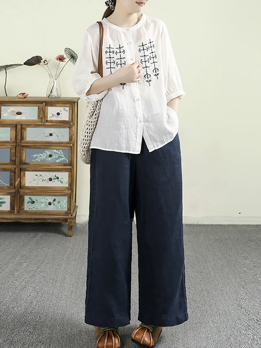 Women Summer Pure Color 100%Linen Straight Pants