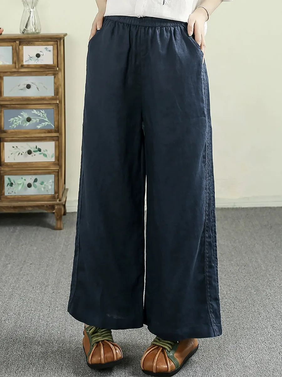 Women Summer Pure Color 100%Linen Straight Pants