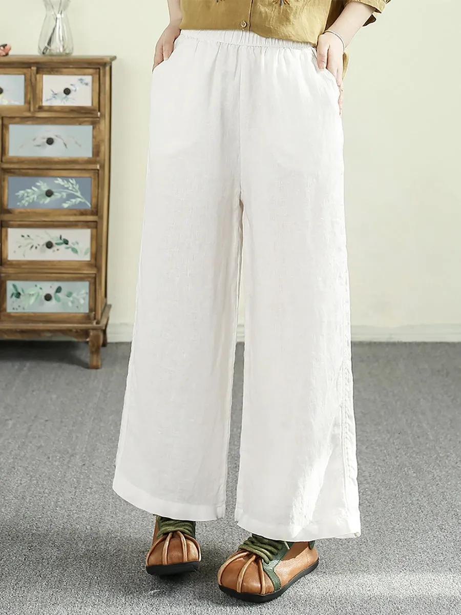 Women Summer Pure Color 100%Linen Straight Pants