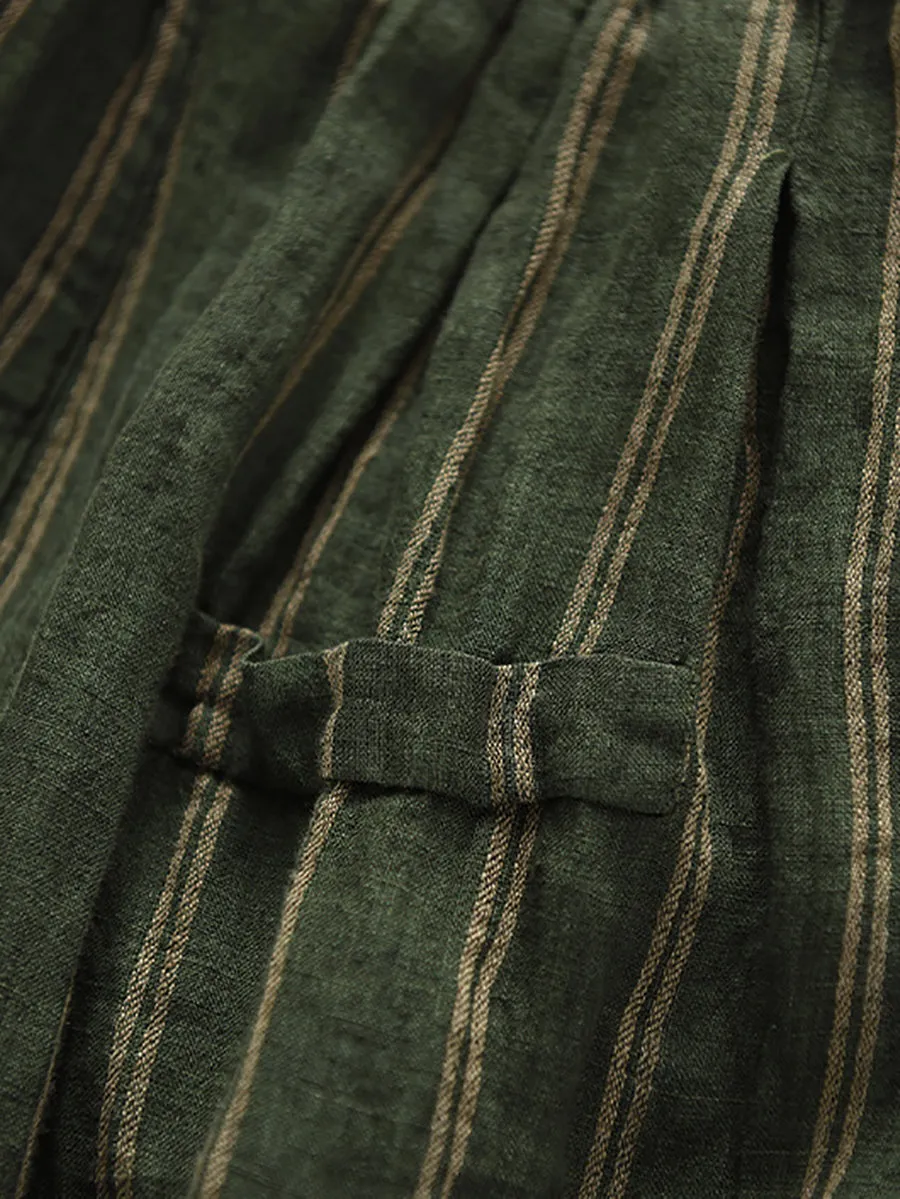 Women Summer Retro Stripe 100%Linen Bloomers