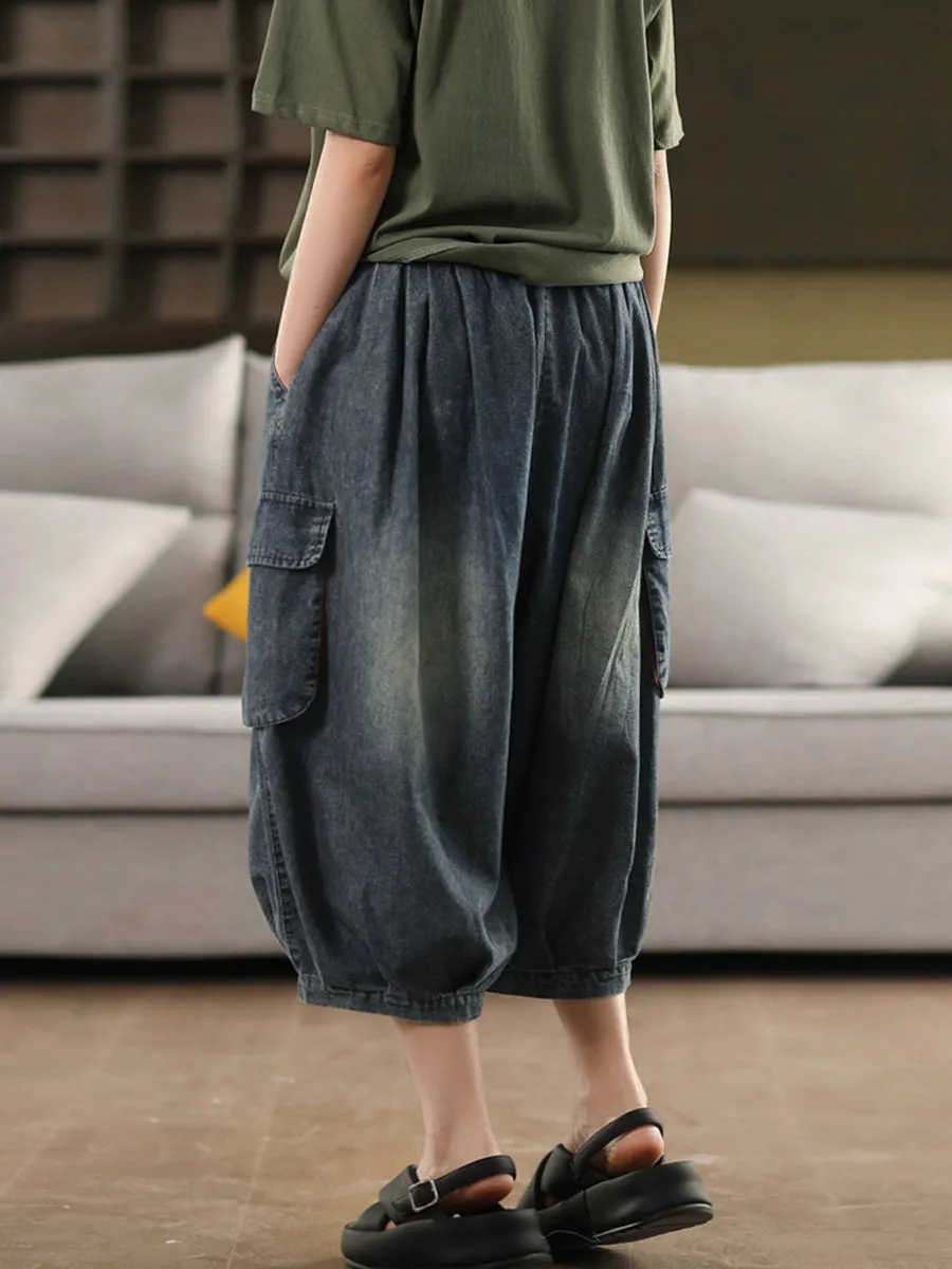Women Summer Vintage Spliced Denim Harem Pants
