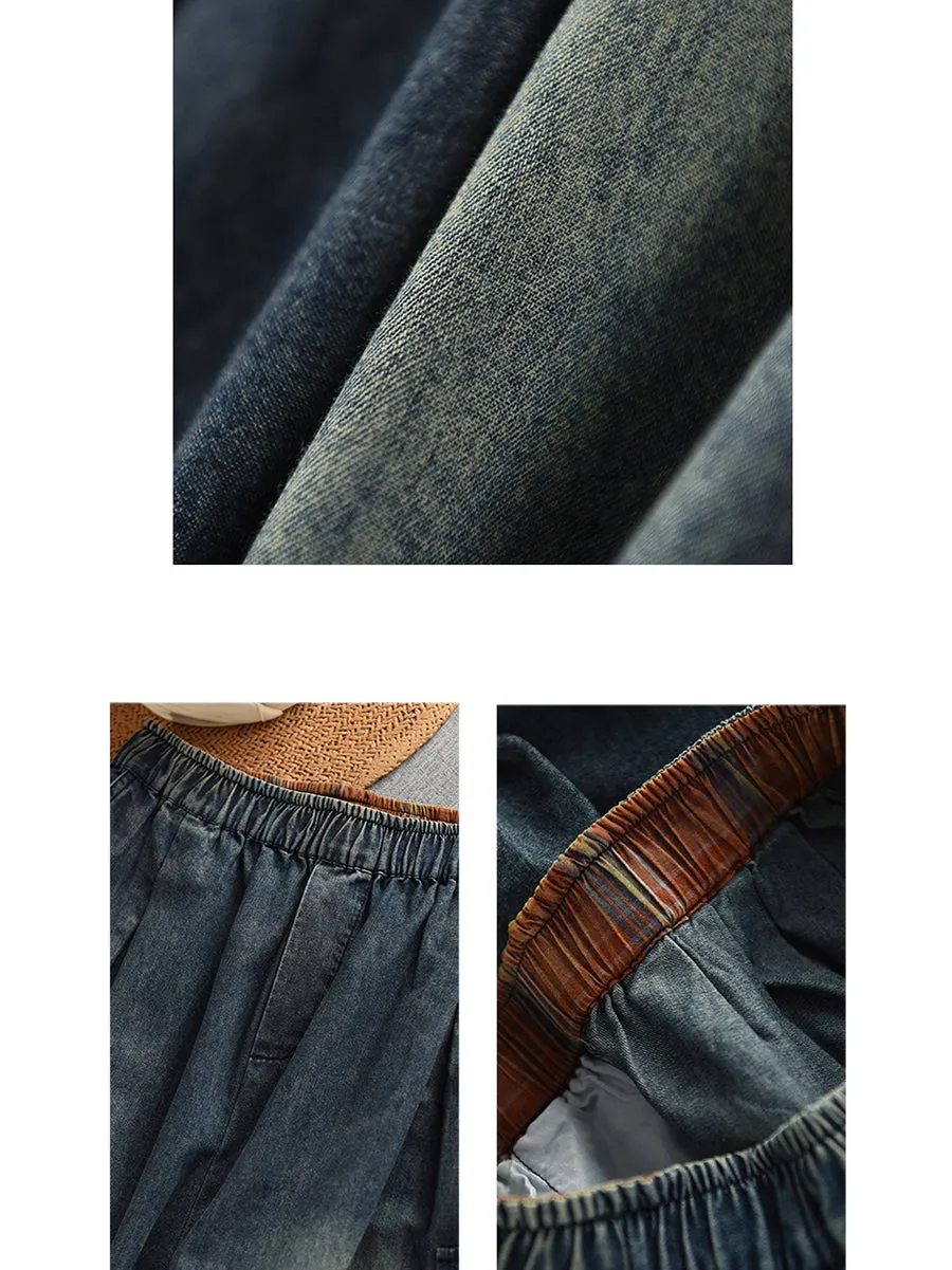 Women Summer Vintage Spliced Denim Harem Pants