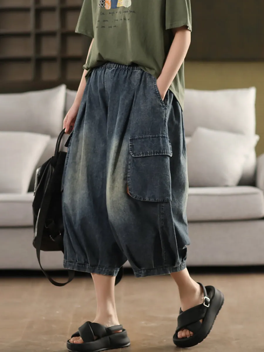 Women Summer Vintage Spliced Denim Harem Pants