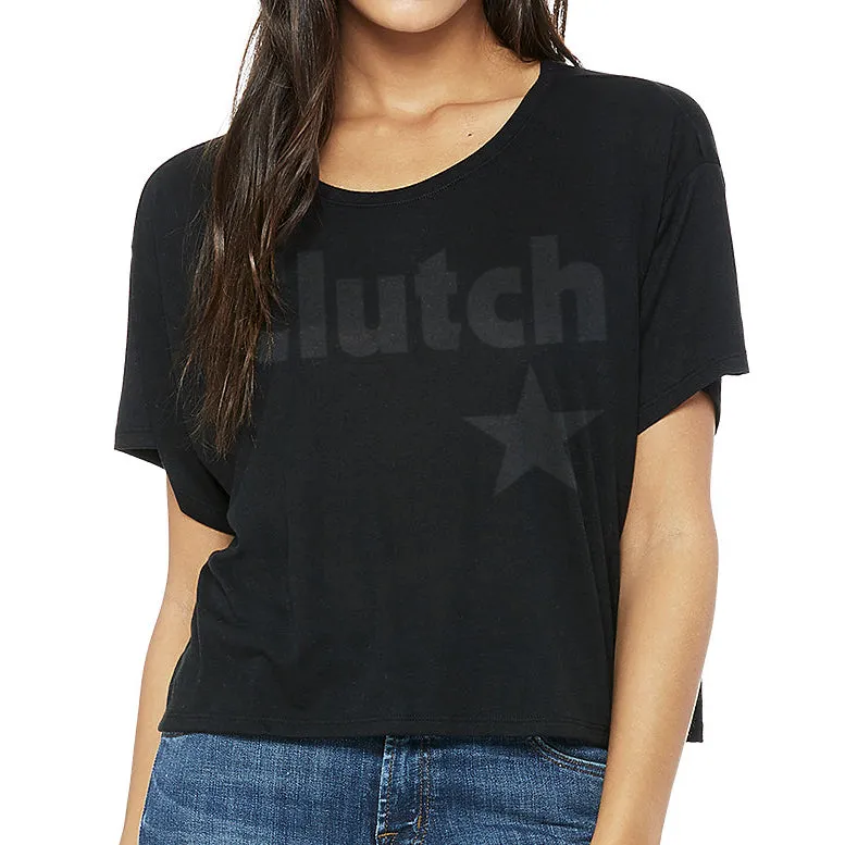 WOMEN'S - Clutch Star | Black Flowy Crop Tee