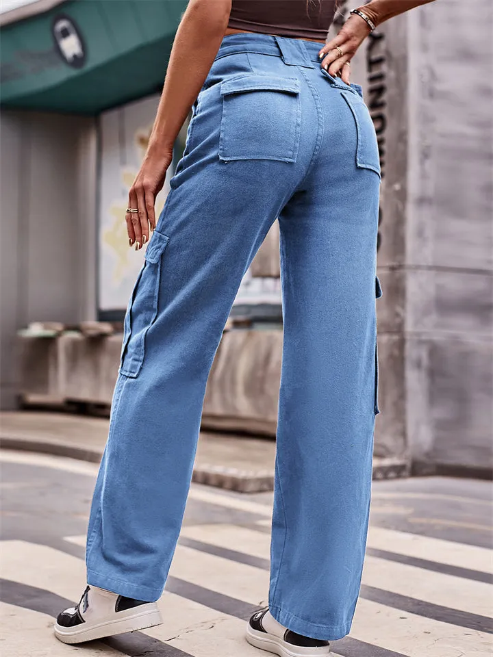 Women's Cool Loose Wide Leg Cargo Denim Pants
