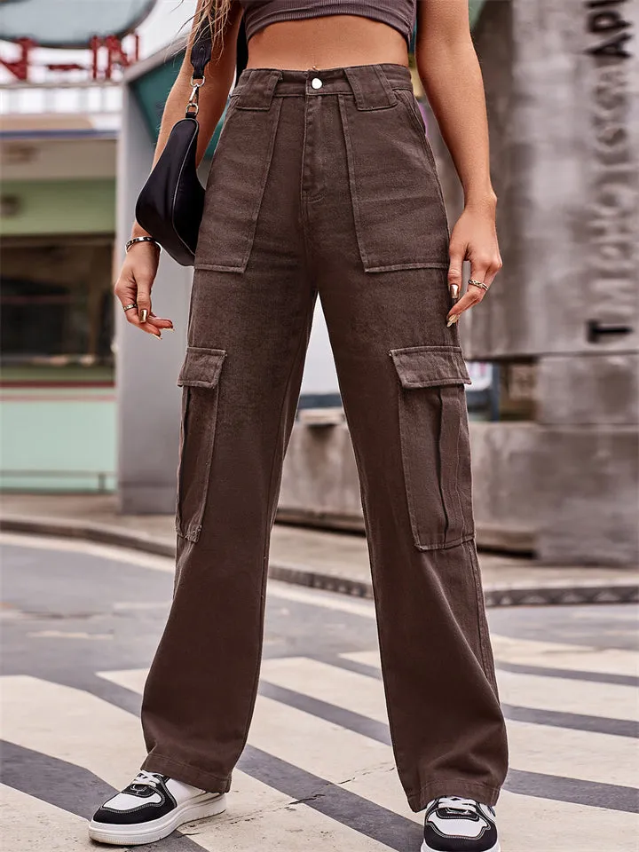 Women's Cool Loose Wide Leg Cargo Denim Pants